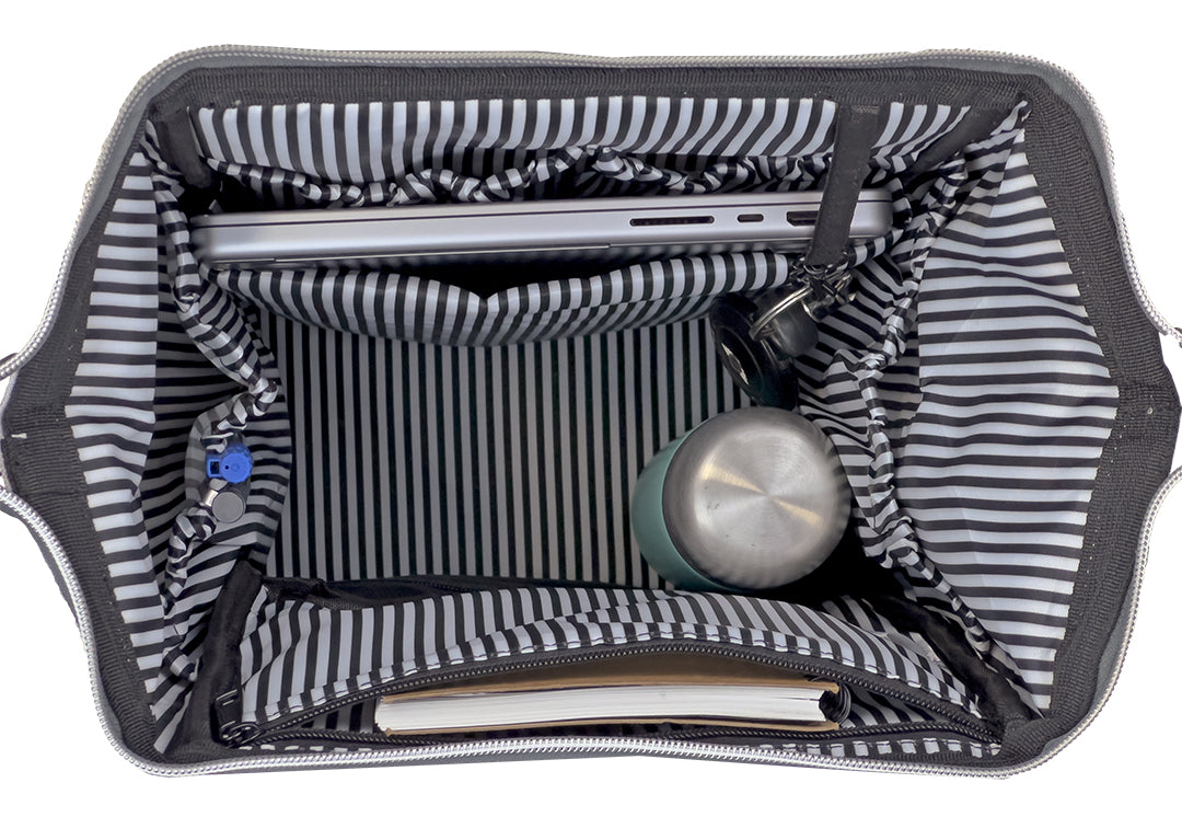 Blue and white 2024 striped diaper bag